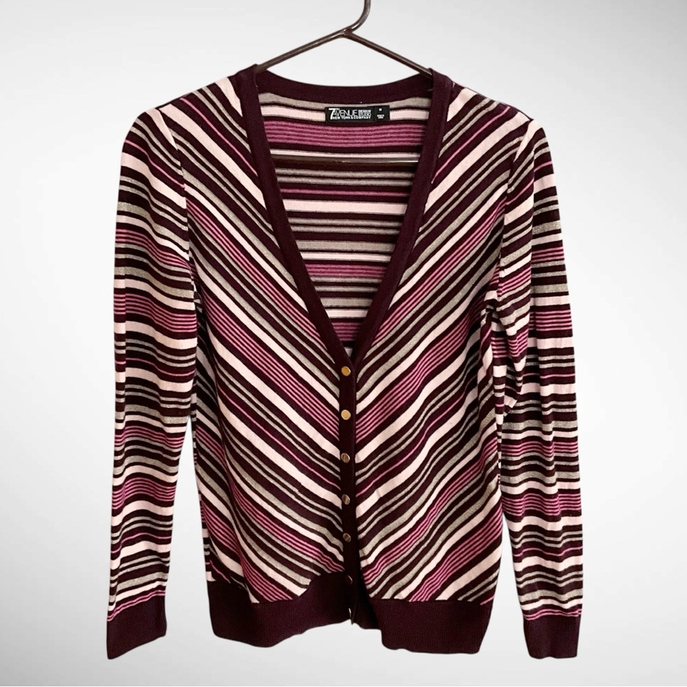 7th Avenue NY & Co Striped Long-Sleeve Cardigan Sweater